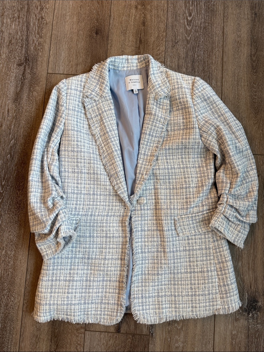 Light Blue & White Tweed Single-Button Blazer